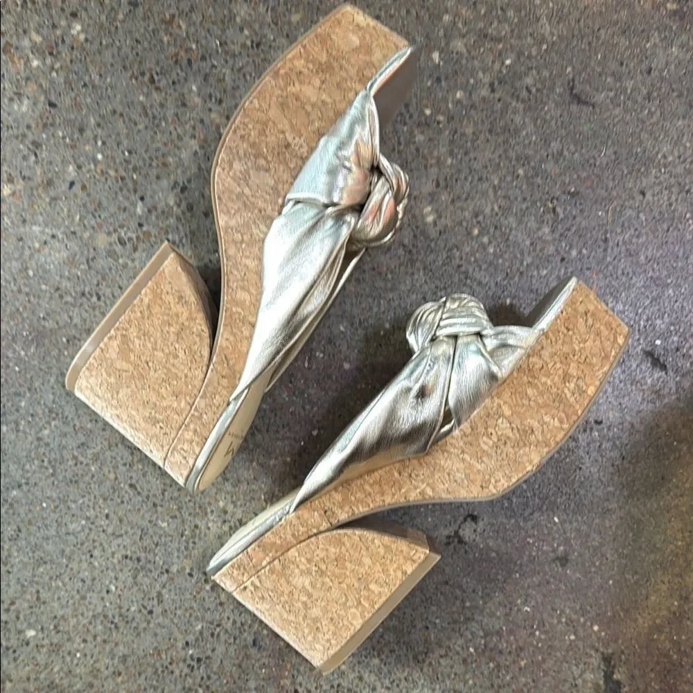 Marc Fisher Gold Mules with Bow Detail